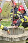 Ied salvat de pompieri după ce a căzut într-o fântână