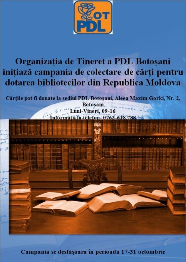 OT PDL Botoșani: Campanie de colectare de cărţi la nivel naţional, pentru dotarea bibliotecilor din Republica Moldova