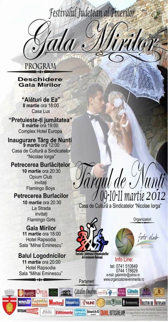 Astăzi începe Festivalul Judeţean al Tinerilor Căsătoriţi „GALA MIRILOR ″ Botoşani