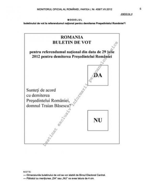Guvernul a aprobat modelul buletinului de vot de la referendum