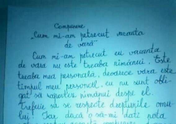 Vezi compunerea incredibilă a unui școlar, despre ce-a făcut în vacanţa de vară