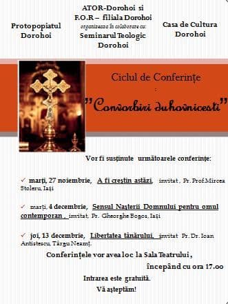 ATOR Dorohoi organizează Ciclul de conferinţe „Convorbiri Duhovniceşti” ediţia a VII-a