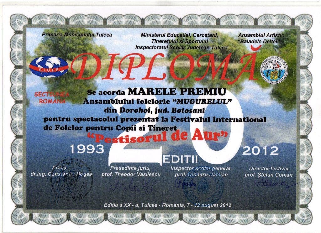 Mugurelul dorohoi - diploma pestisorul de aur