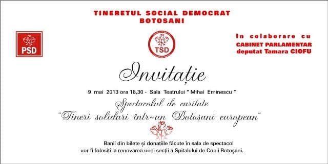 TSD Botoșani și deputatul Tamara Ciofu organizează de Ziua Europei evenimentul de caritate „Tineri Solidari într-un Botoșani European”