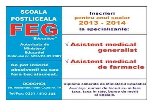 Vezi oferta educațională a Școlii Postliceale FEG „Education” Dorohoi