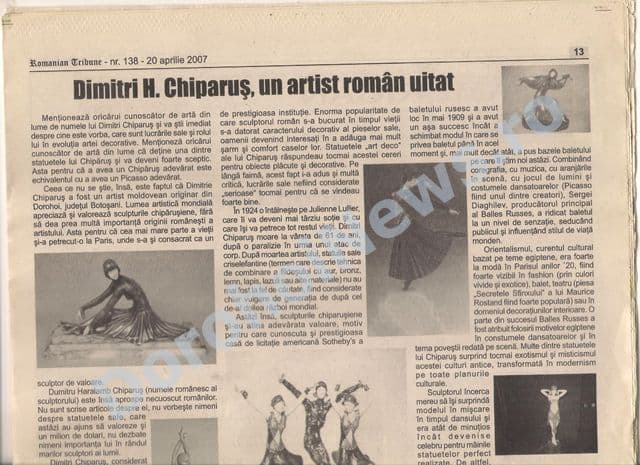 Dorohoi – File de istorie: Personalităţi născute în luna septembrie, Chipăruș H. Dumitru (1889-1950) - sculptor