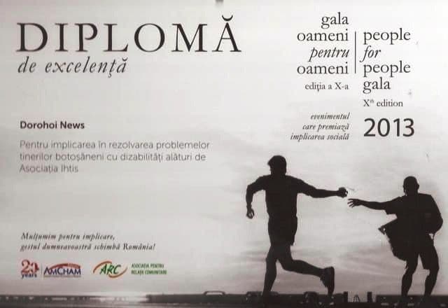 Dorohoi News a primit premiul de Excelenţă la „Gala Oameni pentru Oameni”, ediția a X-a, 2013 - FOTO