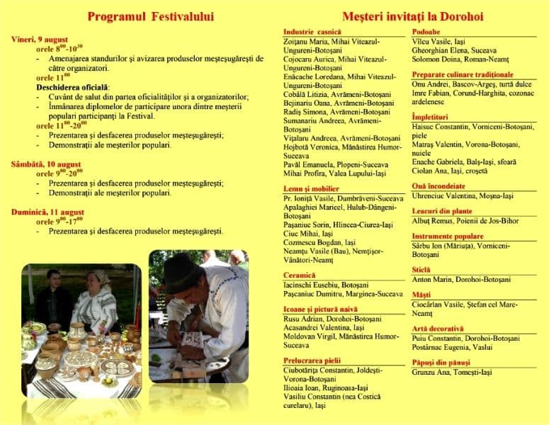 Programul Festivalului Mestesugarilor Dorohoi 2013