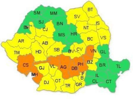 Cod portocaliu de ploi şi vijelii în nouă judeţe din România