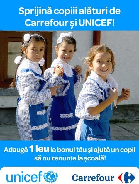 UNICEF și Carrefour ajută copiii să meargă la școală