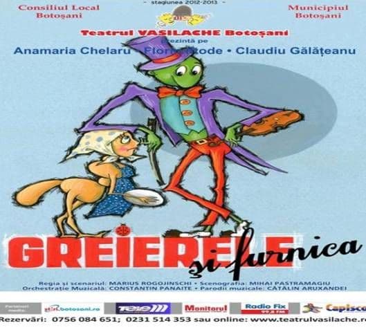Spectacolul „Greierele şi furnica” duminică la Teatrul „Vasilache”