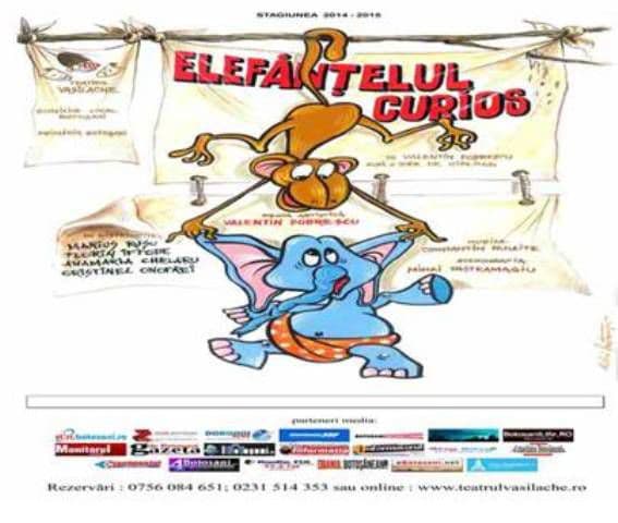„Elefănţelul curios” vine duminică la Teatrul „Vasilache”