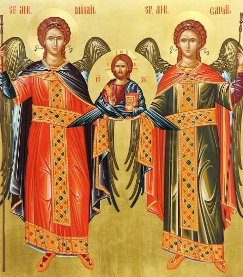 Arhanghelii-Mihail-si-Gavriil-Iisus-Hristos-icoana