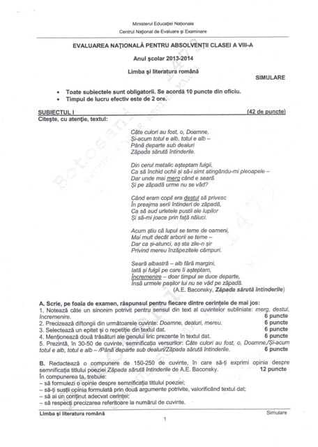 Simulare Evaluare Nationala Romana_2014_1