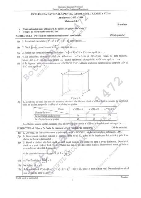 Simulare Evaluare Nationala Matematica_2014_1
