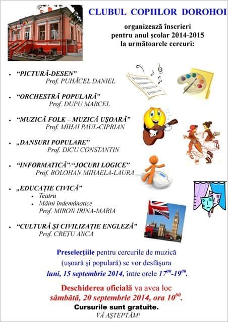 Clubul Copiilor si Elevilor Dorohoi - inscrieri