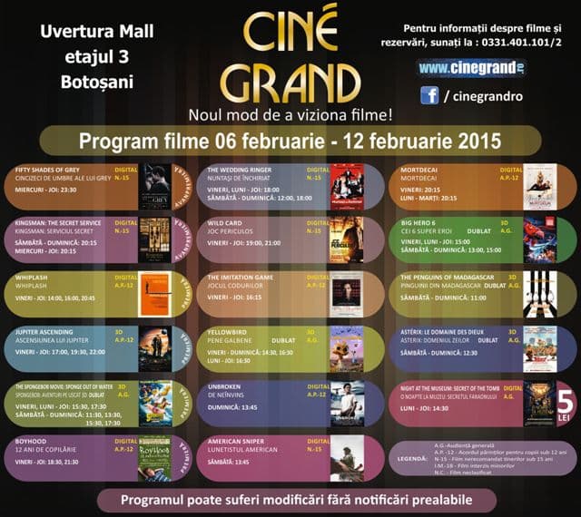 Vezi ce filme vor rula la Cine Grand - Uvertura Mall Botoșani, în perioada 06 februarie - 12 februarie 2015!