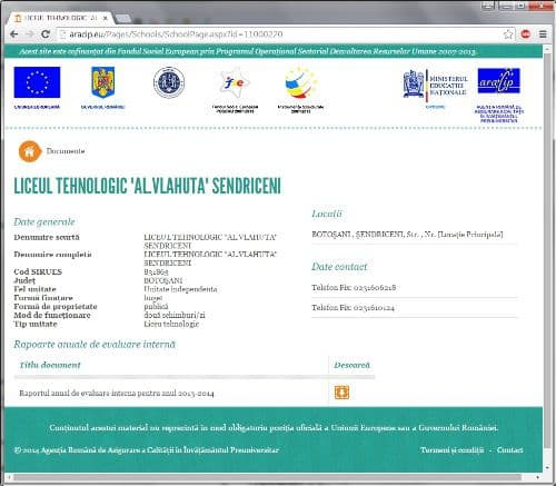 Liceul Tehnologic Al. Vlahuță Șendriceni evaluat de ARACIP