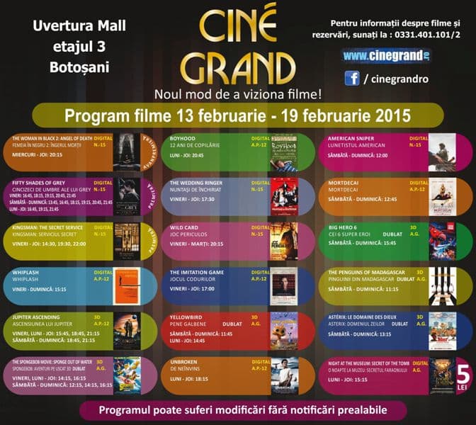 Vezi ce filme vor rula la Cine Grand - Uvertura Mall Botoșani, în perioada 13 februarie - 19 februarie 2015!