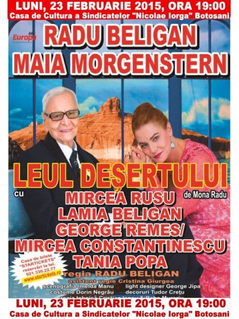 Radu Beligan și Maia Morgenstern într-un spectacol de zile mari astăzi, 23  februarie, la Botoșani