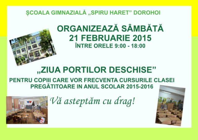 Astăzi „Ziua porților deschise” la Școala Spiru Haret Dorohoi
