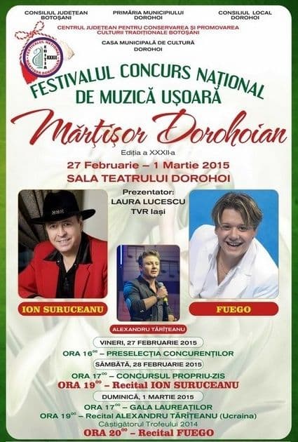 Festivalul concurs național de muzică ușoară „Mărțișor Dorohoian” în acest weekend. Vezi programul și artiștii invitați!