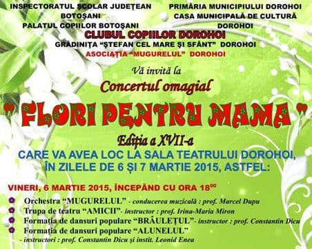Clubul Copiilor Dorohoi: Concert omagial „Flori pentru mama”, ediția a XVII-a. Vezi programul!
