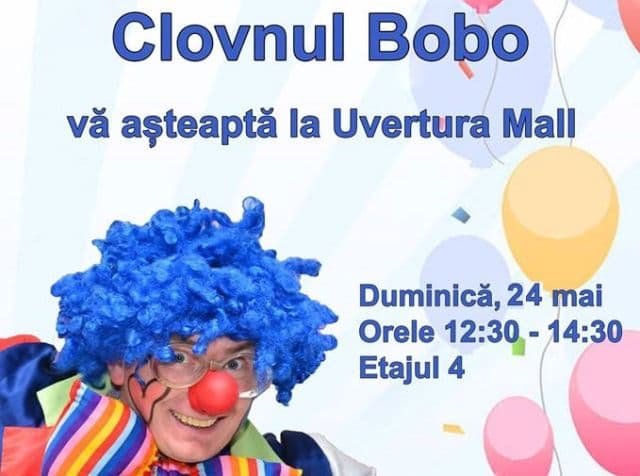 Clovnul Bobo vă invită la distracție: Vezi ce evenimentele sunt în acest week-end la Uvertura Mall!