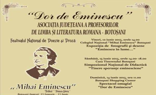 Concursul Naţional „Mihai Eminescu”, ediţia a IV-a. Află unde şi când are loc decernarea trofeului „Poesis Litera”?
