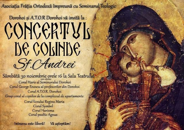 Frăţia Ortodoxă Română și A.T.O.R. Dorohoi vă invită la prăznuirea Sfântului Apostol Andrei