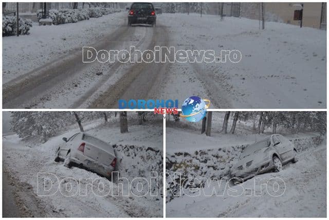 Ninsoare abundentă la Dorohoi: Trafic greoi și mașini scăpate de sub control - FOTO