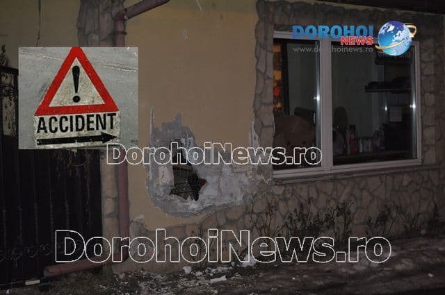 ACCIDENT! Un autoturism s-a oprit în peretele unui spațiu comercial de pe strada C.D. Gherea din Dorohoi – FOTO