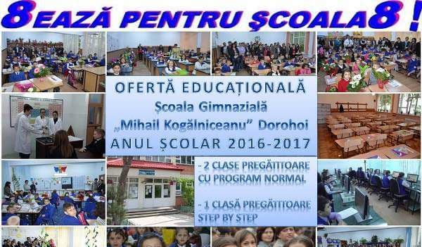 Ofertă educațională pentru anul școlar 2016-2017: 8ează pentru Școala 8!