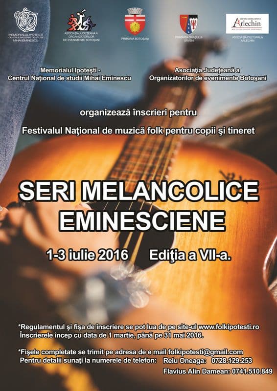 Încep înscrierile la Festivalul Naţional de muzică folk pentru copii şi tineret „Seri melancolice eminesciene”