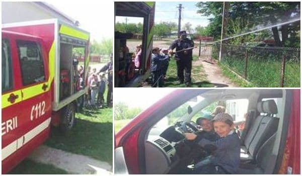 Pompierii dorohoieni în mijlocul copiilor din Şcoala Primară „Dumitru Pompaş” Balinți - FOTO