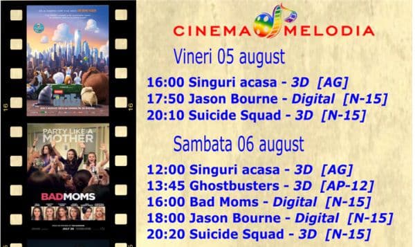 Vezi ce filme vor rula la Cinema „MELODIA” Dorohoi, în săptămâna 5 – 11 august 2016– FOTO