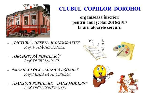 Clubul Copiilor Dorohoi organizează înscrieri pentru anul şcolar 2016-2017