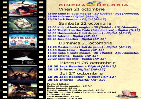 Vezi ce filme vor rula la Cinema „MELODIA” Dorohoi, în săptămâna 21 – 27 octombrie