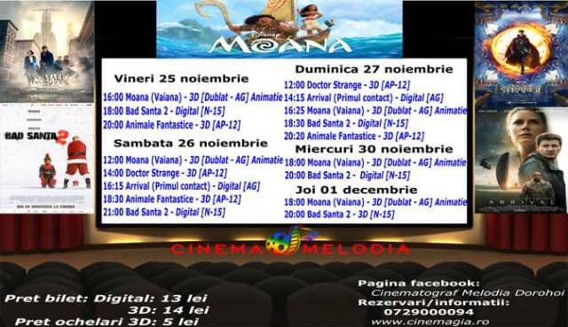 Vezi ce filme vor rula la Cinema „MELODIA” Dorohoi, în săptămâna 25 noiembrie – 1 decembrie – FOTO