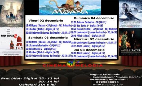 Vezi ce filme vor rula la Cinema „MELODIA” Dorohoi, în săptămâna 2 – 8 decembrie – FOTO