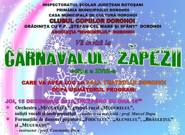 Clubul Copiilor Dorohoi se pregăteşte pentru „Carnavalul Zăpezii”. Vezi programul!