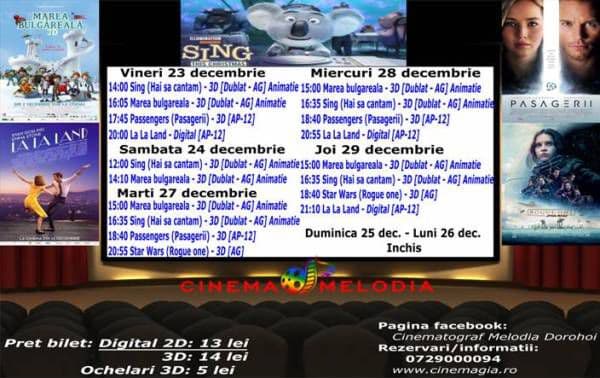 Vezi ce filme vor rula la Cinema „MELODIA” Dorohoi, în săptămâna 22 – 28 decembrie – FOTO