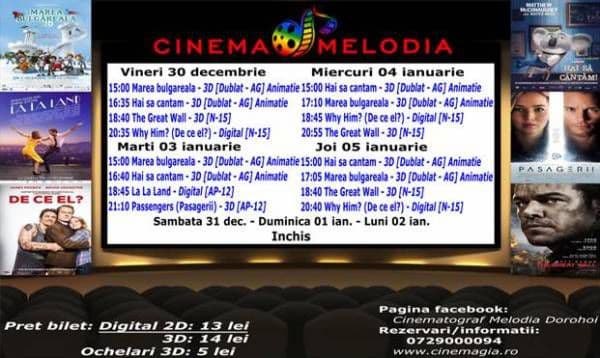 Vezi ce filme vor rula la Cinema „MELODIA” Dorohoi, în săptămâna 29 decembrie – 4 ianuarie - FOTO