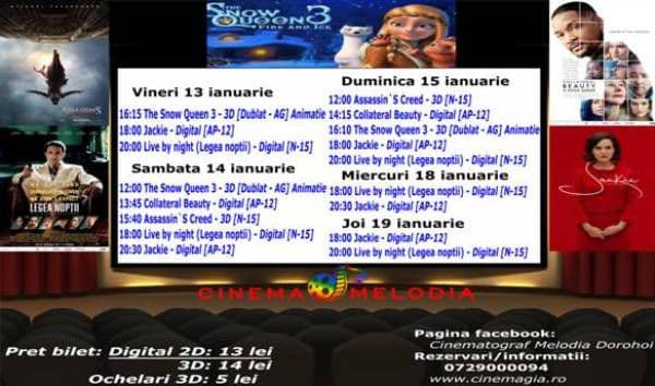 Vezi ce filme vor rula la Cinema „MELODIA” Dorohoi, în săptămâna 13 – 19 ianuarie - FOTO