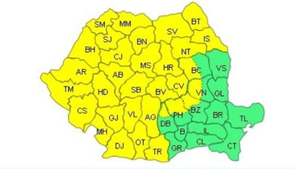 Un nou Cod galben de polei, ninsori, vânt şi viscol intră în vigoare vineri dimineaţă. Avertizarea vizează 33 de judeţe