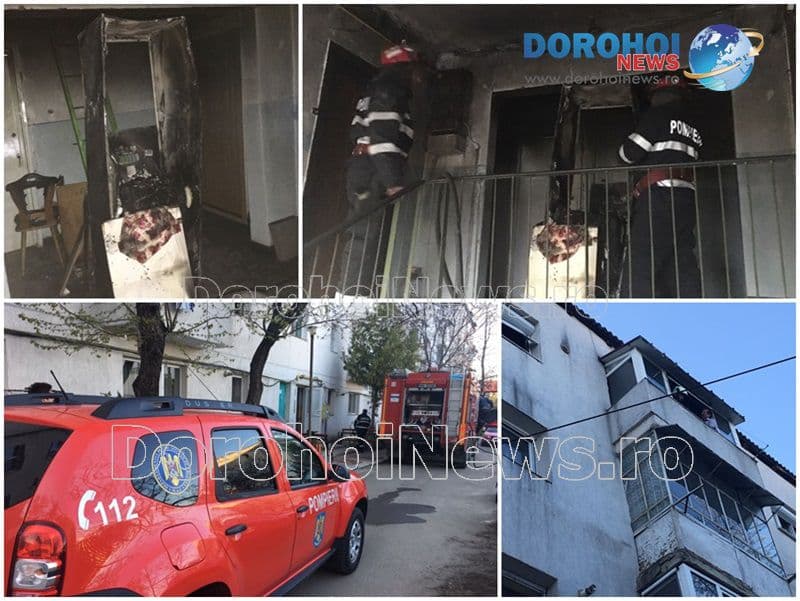 Panică într-un bloc de pe Aleea Prieteniei din Dorohoi! Incendiu izbucnit într-un apartament de la etajul patru - FOTO