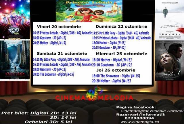 Vezi ce filme vor rula la Cinema „MELODIA” Dorohoi, în săptămâna 20 – 26 octombrie – FOTO