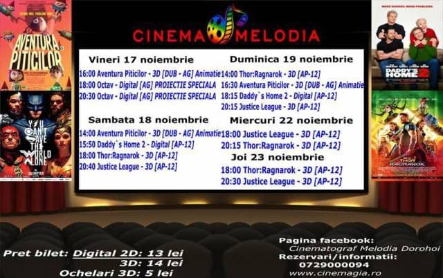 Vezi ce filme vor rula la Cinema „MELODIA” Dorohoi, în săptămâna 17 - 23 noiembrie – FOTO