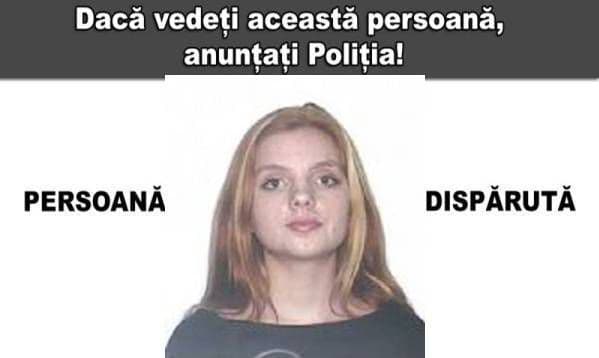Aţi văzut această persoană sau cunoaşteţi date despre ea? Sunaţi urgent la Poliţie!