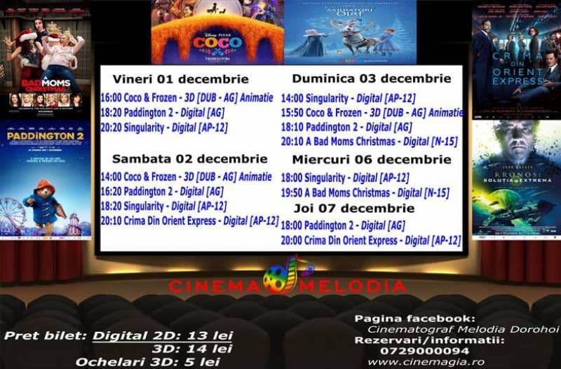 Vezi ce filme vor rula la Cinema „MELODIA” Dorohoi, în săptămâna 1 – 7 decembrie – FOTO